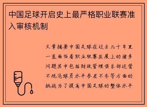 中国足球开启史上最严格职业联赛准入审核机制 中国足球开启史上最严格职业联赛准入审核机制
